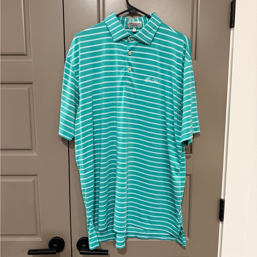 Peter Millar Summer Comfort Green Striped Sea Island Polo Shirt